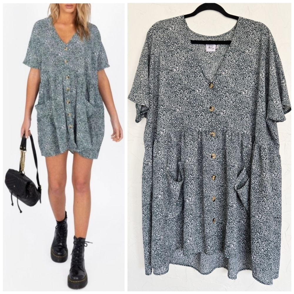 Princess Polly Green & White Floral Button-Up Dress
